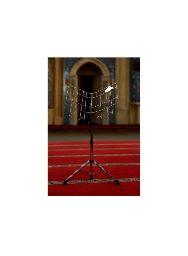 حامل مصحف ستانلس ستيل متعدد المستويات قابل للتعديل – ارتفاع حتى 150 سم – مع مصحف التهجد وقيام الليل مقاس (50 * 35) ورق ابيض كلمات وثابت لقراءة مريحة (قبة ابيض) - Image 4